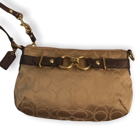 Coach gold brown Bronze signature c sateen wristlet bag - Picture 1 of 8